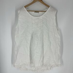 Laura Bianchi Sleeveless Top Size 3X Womens White Lace Linen Italy Cottagecore